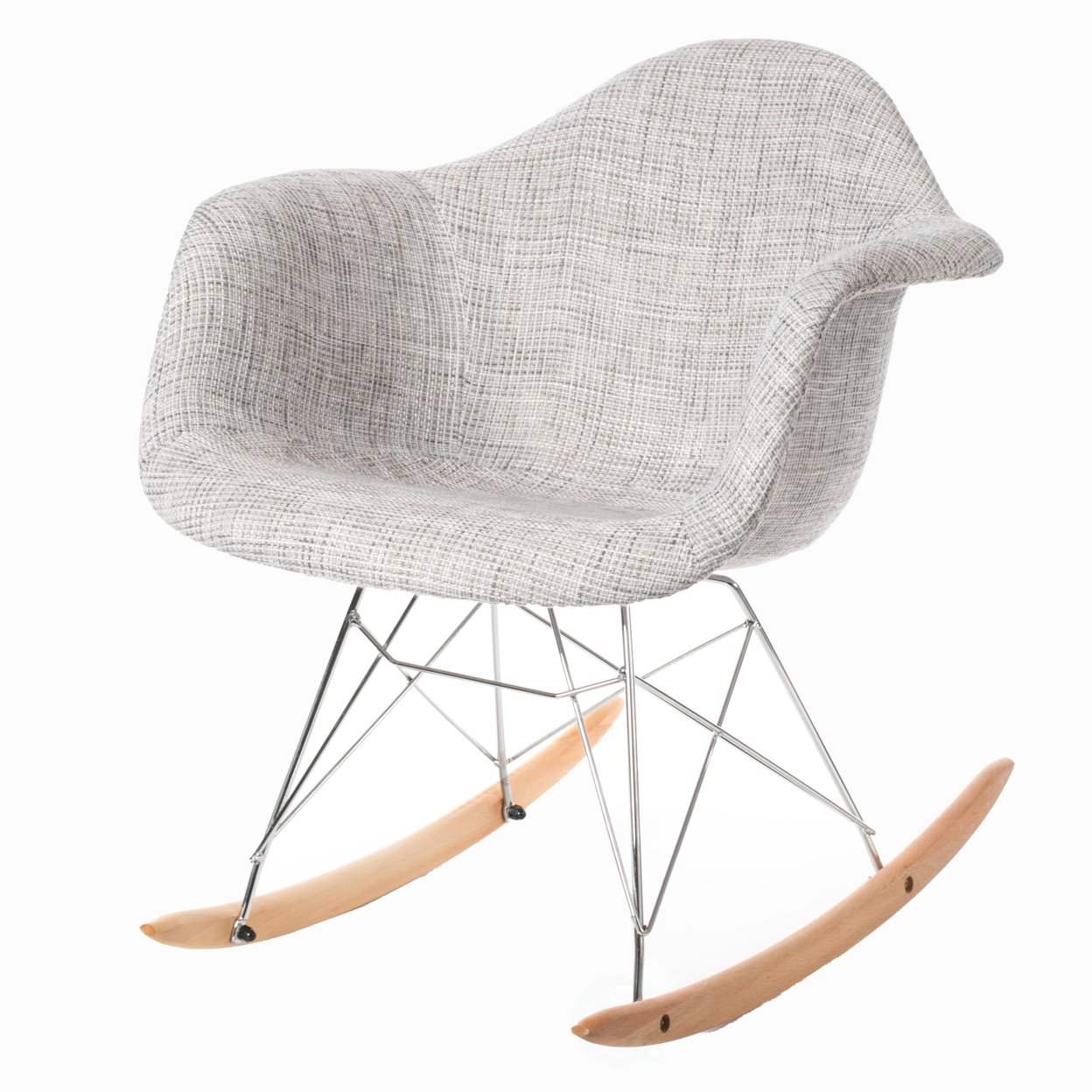"Mid-Century Modern Style Fabric Rocking Chair RAR Shell Dining Arm Chair, Light Gray"