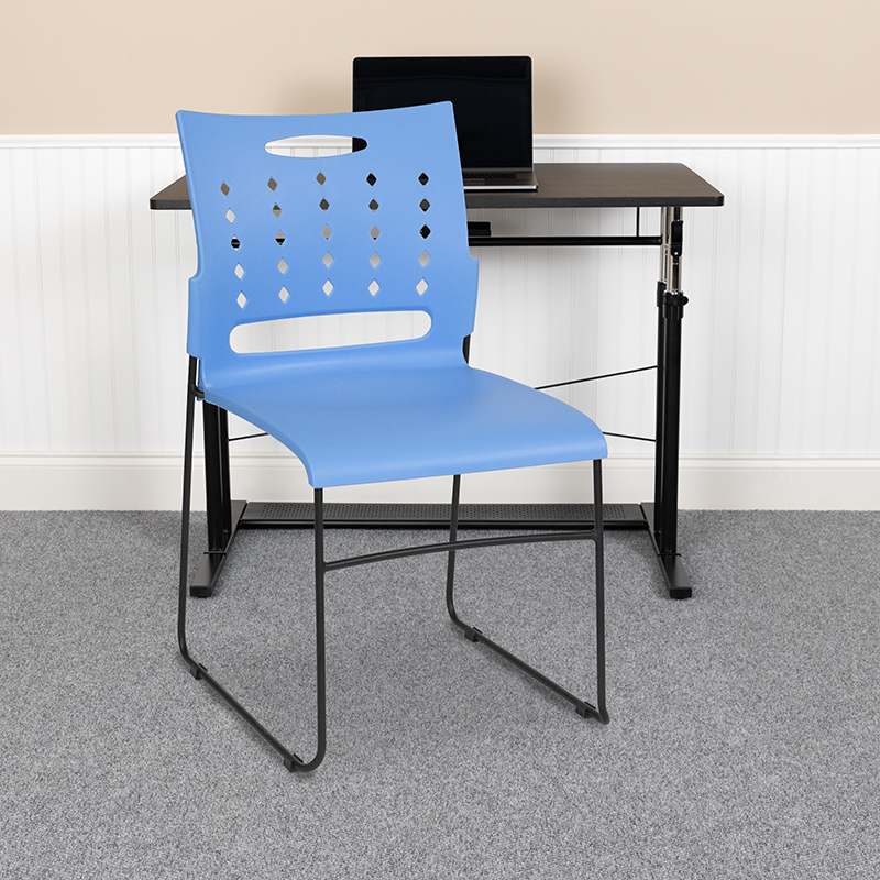 Blue Sled Base Stack Chair With Air-Vent Back, 881 Lb. Capacity