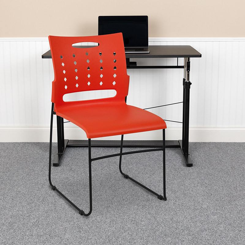 Orange Sled Base Stack Chair With Air-Vent Back, 881 Lb. Capacity