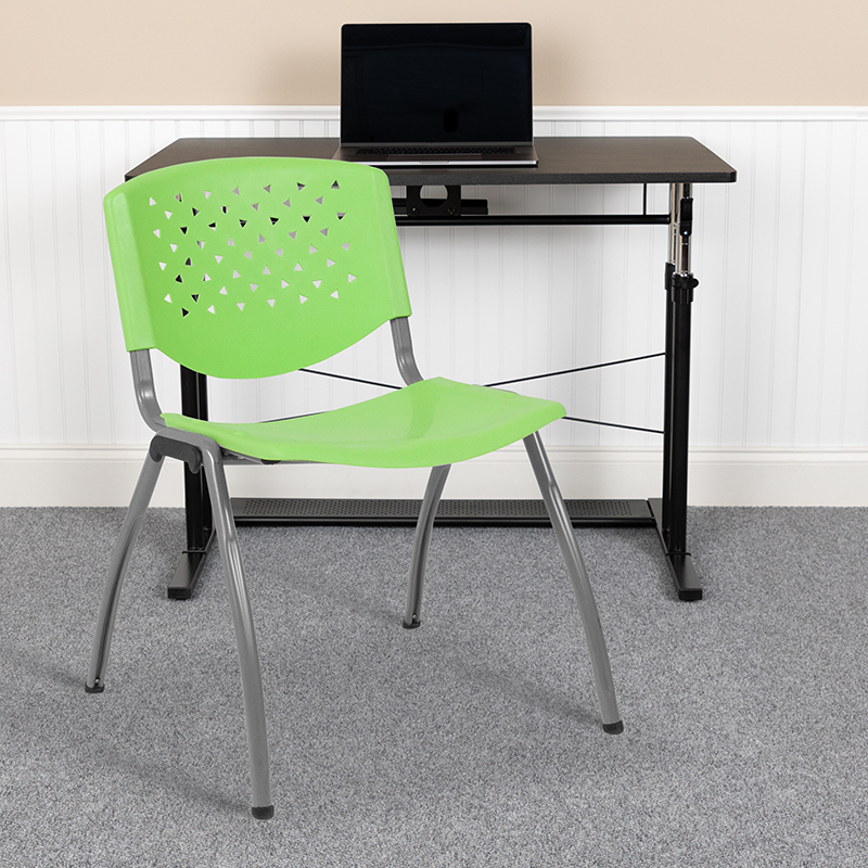 Green Plastic Stack Chair With Titanium Frame, 880 Lb. Capacity