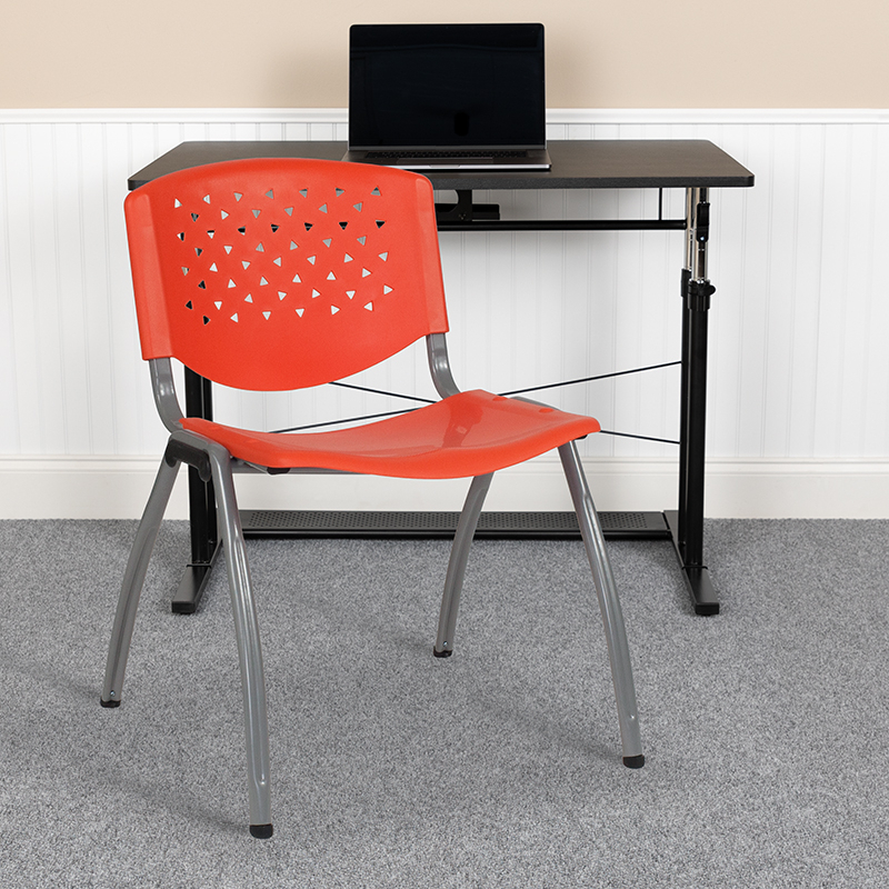 Orange Plastic Stack Chair With Titanium Frame, 880 Lb. Capacity