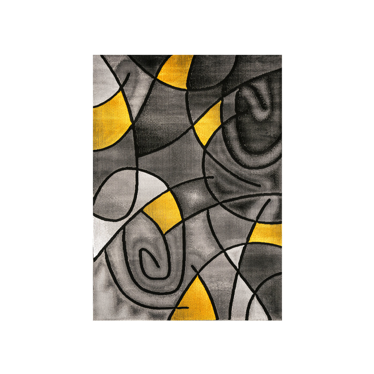 Patterned Area Rug In Polyester With Jute Mesh Backing, Small, Yellow & Gray- Saltoro Sherpi