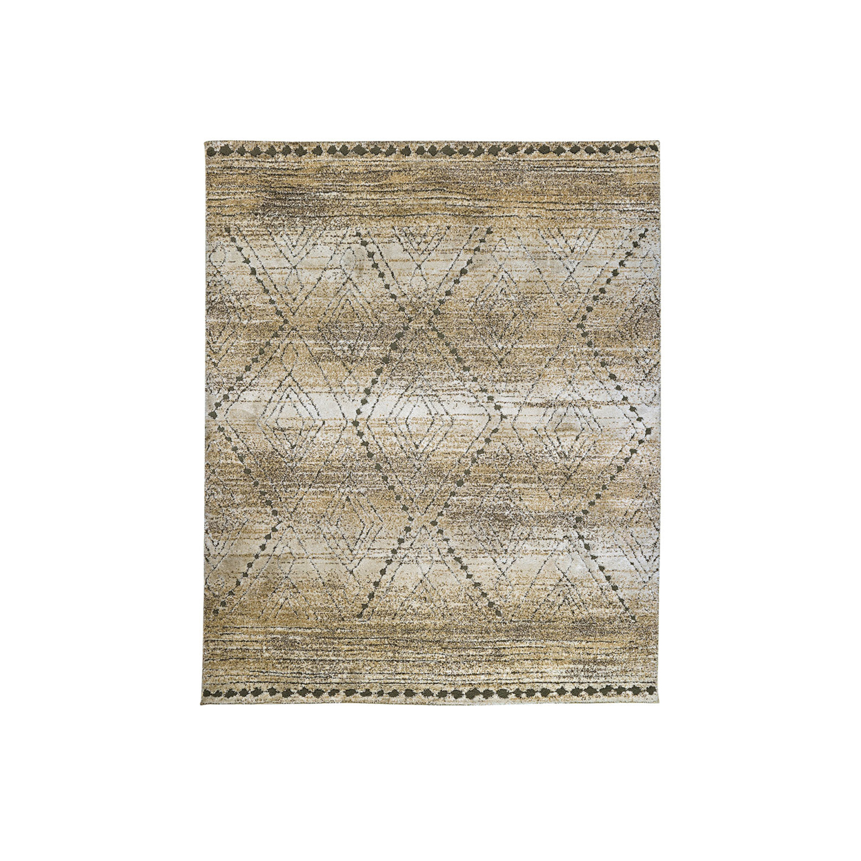 Recycled Polyester Area Rug With Geometric Pattern, Gray And Beige- Saltoro Sherpi
