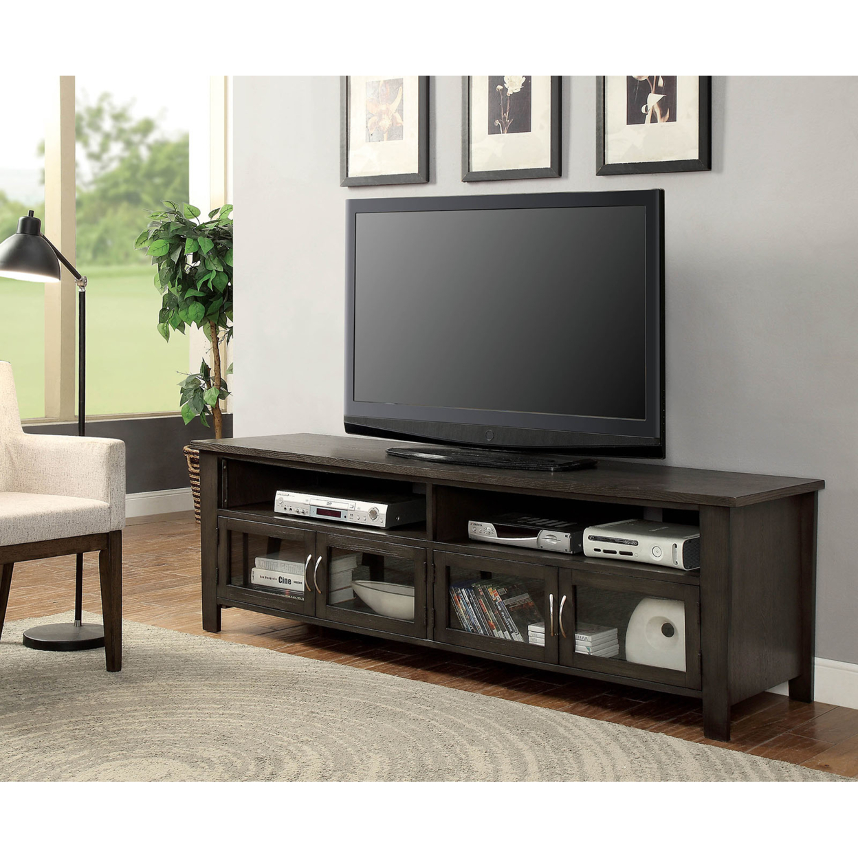 72 Wooden TV Stand With 2 Cabinets And 2 Open Shelves In Brown- Saltoro Sherpi