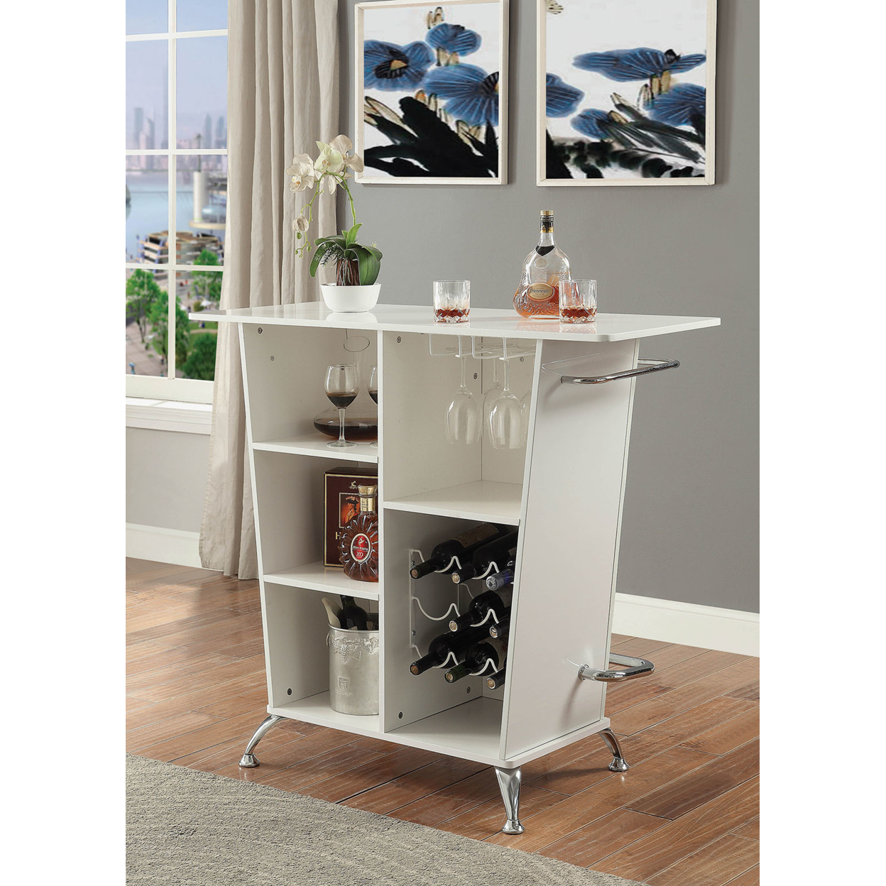 Contemporary Style Leatherette Padded Bar Table With Button Tufting, White- Saltoro Sherpi