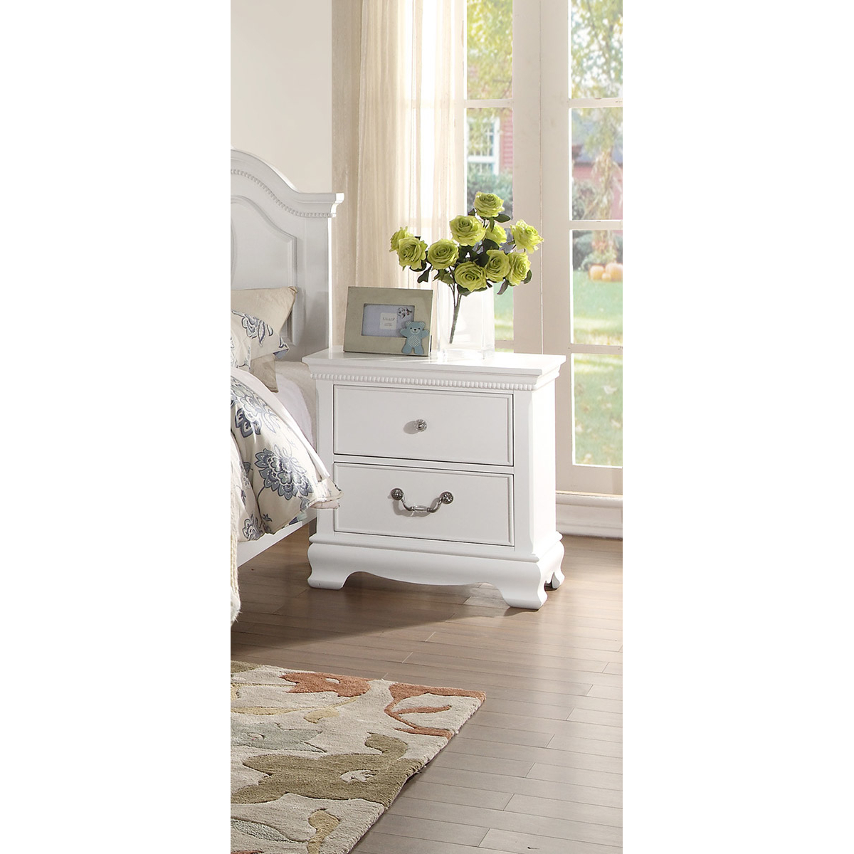 23 Inch Nightstand, Molded Top, 2 Drawers With Drop Handle, White