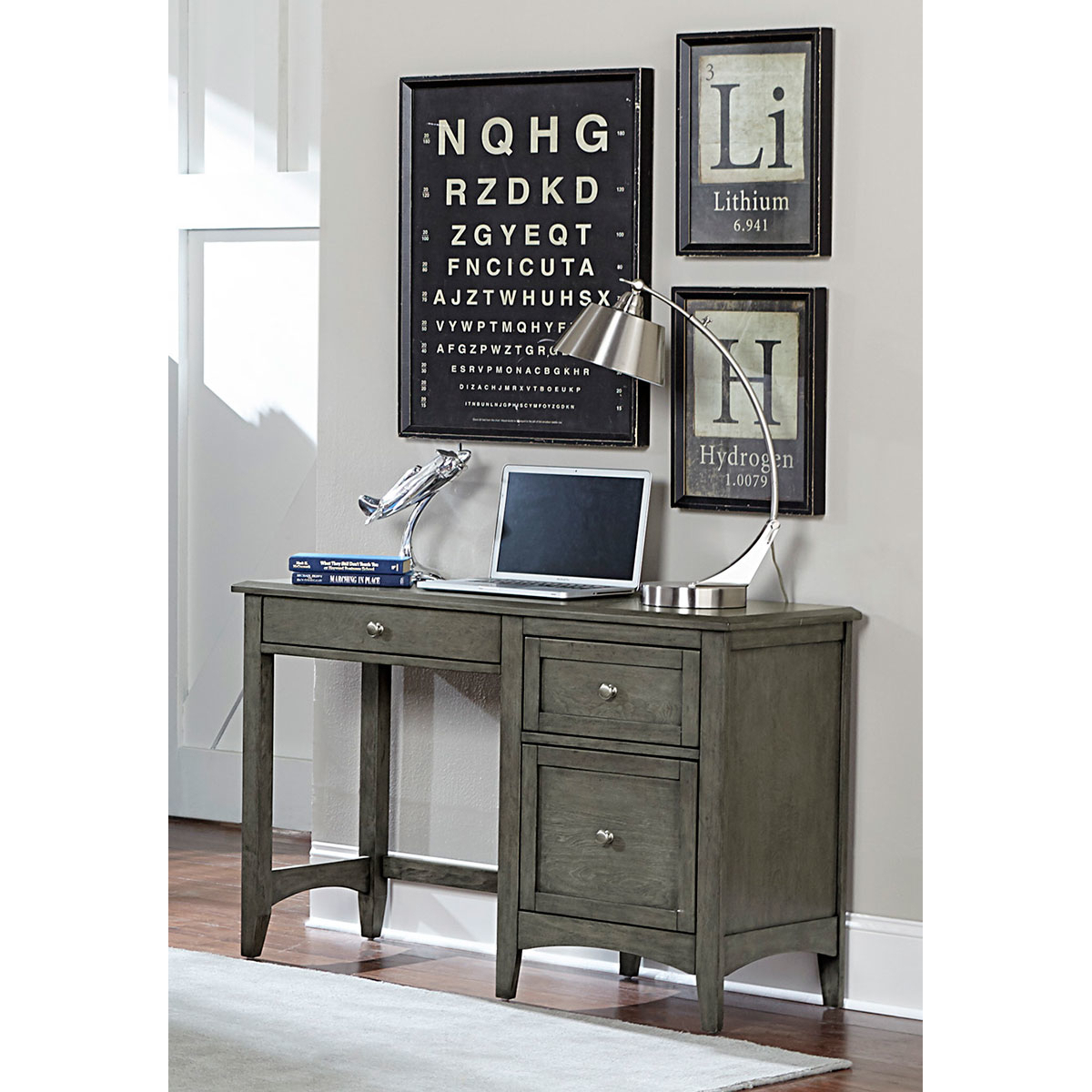 Wooden Writing Desk With Keyboard Tray And 2 Drawers, Gray- Saltoro Sherpi