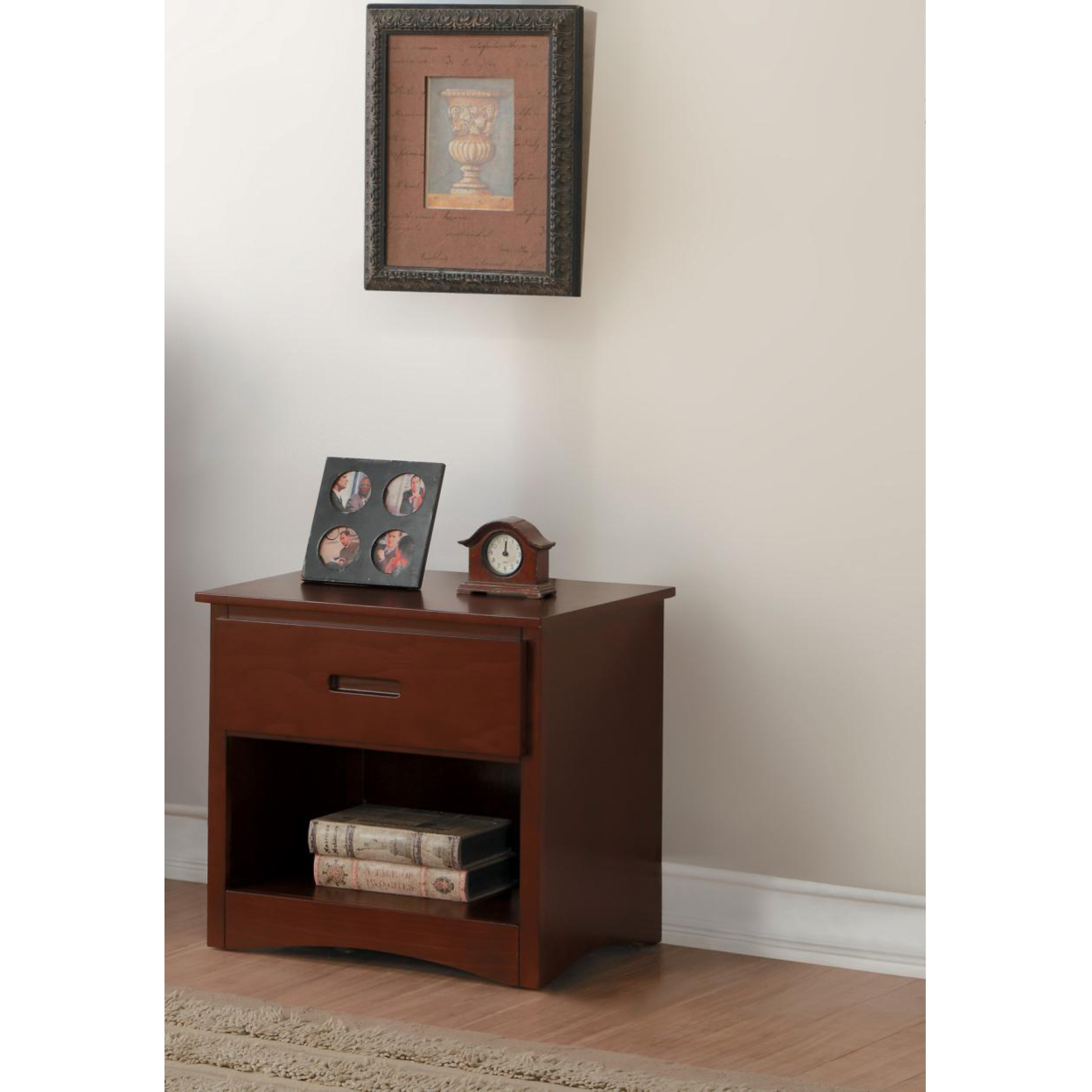 Wooden Mid Century Nightstand With One Drawer In Coffee Brown- Saltoro Sherpi