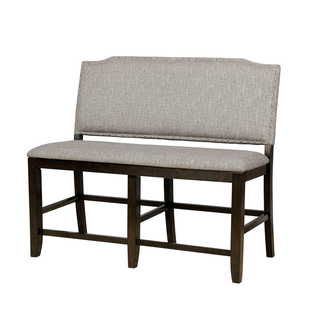 Fabric Upholstered Wooden Counter Height Bench, Gray And Brown- Saltoro Sherpi
