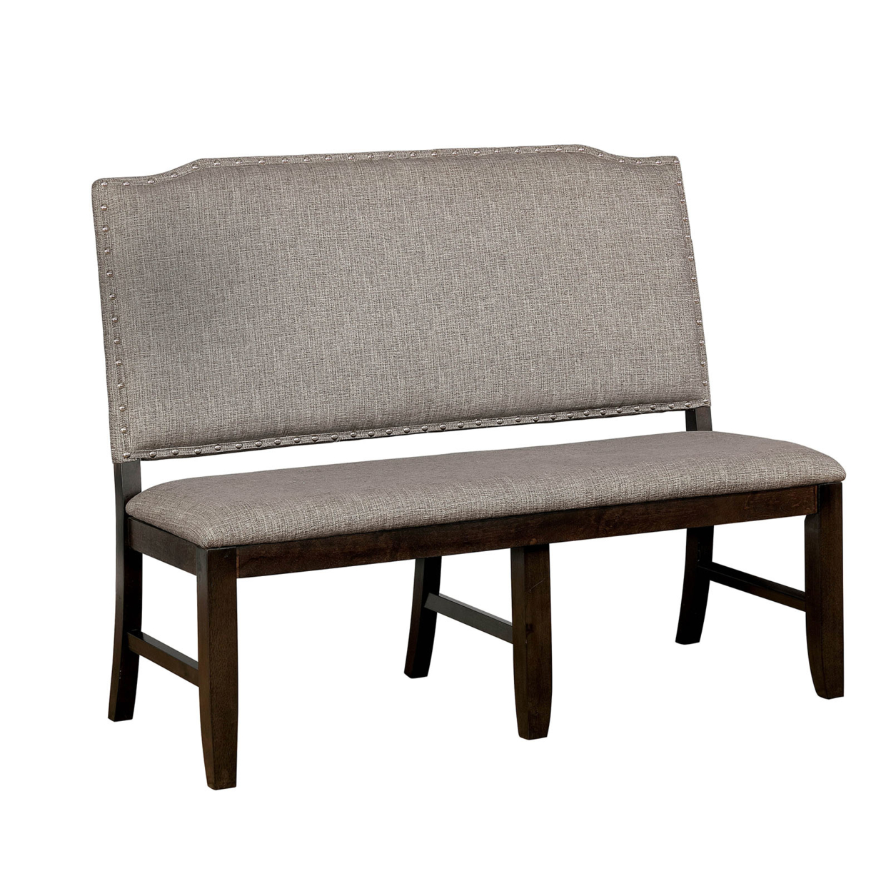 Fabric Upholstered Wooden Bench With Nail Head Trim, Gray And Brown- Saltoro Sherpi
