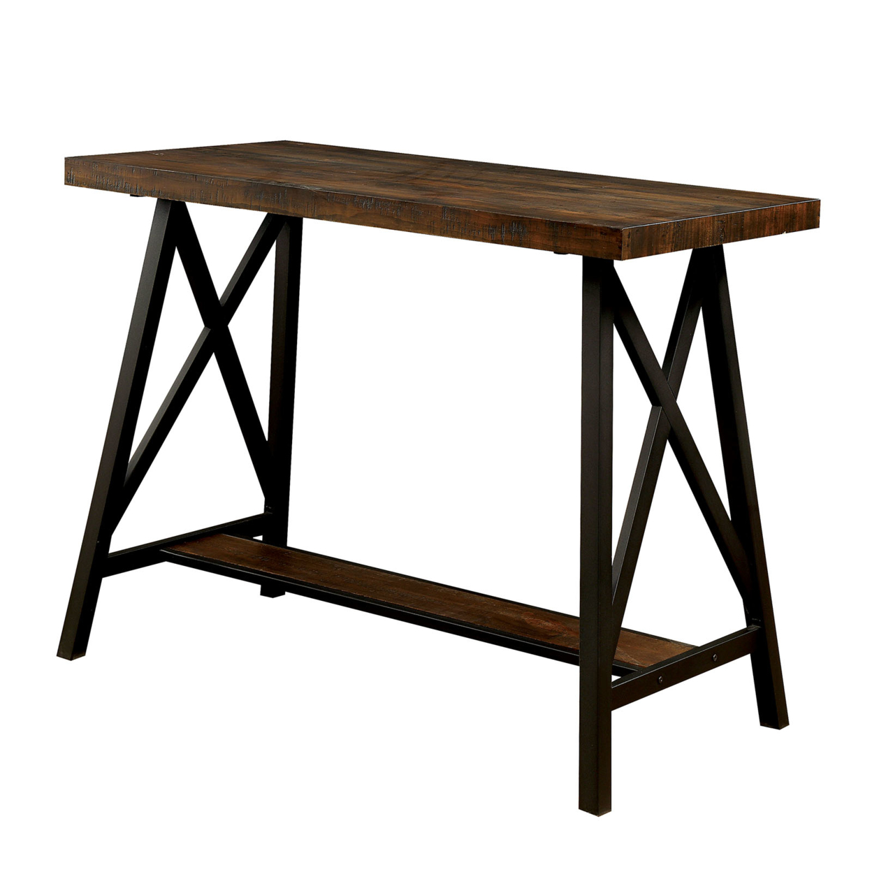 Wooden Counter Height Table With Angled Metal Legs, Black And Brown- Saltoro Sherpi
