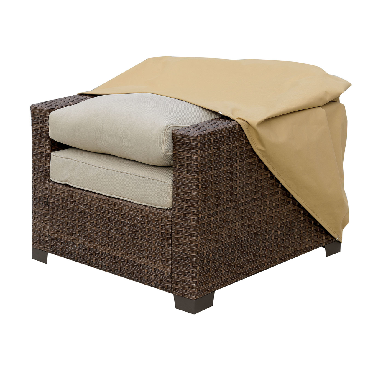 Fabric Dust Cover For Outdoor Chairs, Medium, Light Brown- Saltoro Sherpi