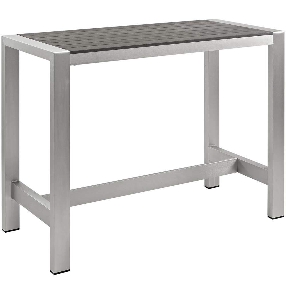 Silver Gray Shore Outdoor Patio Aluminum Bar Table, EEI-2253-SLV-GRY