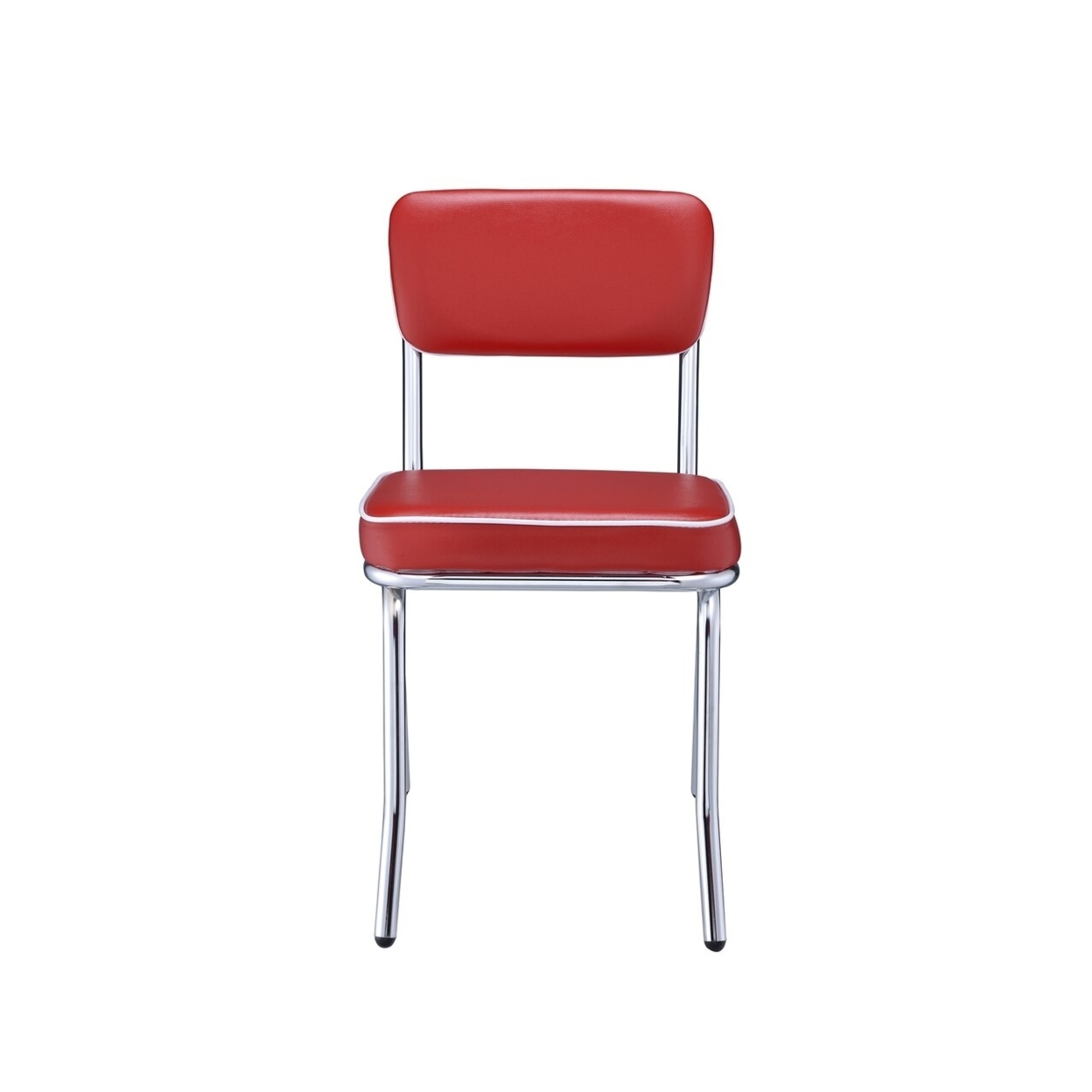 Leather Upholstered Metallic Retro Dining Side Chair, Red, Set Of 2- Saltoro Sherpi