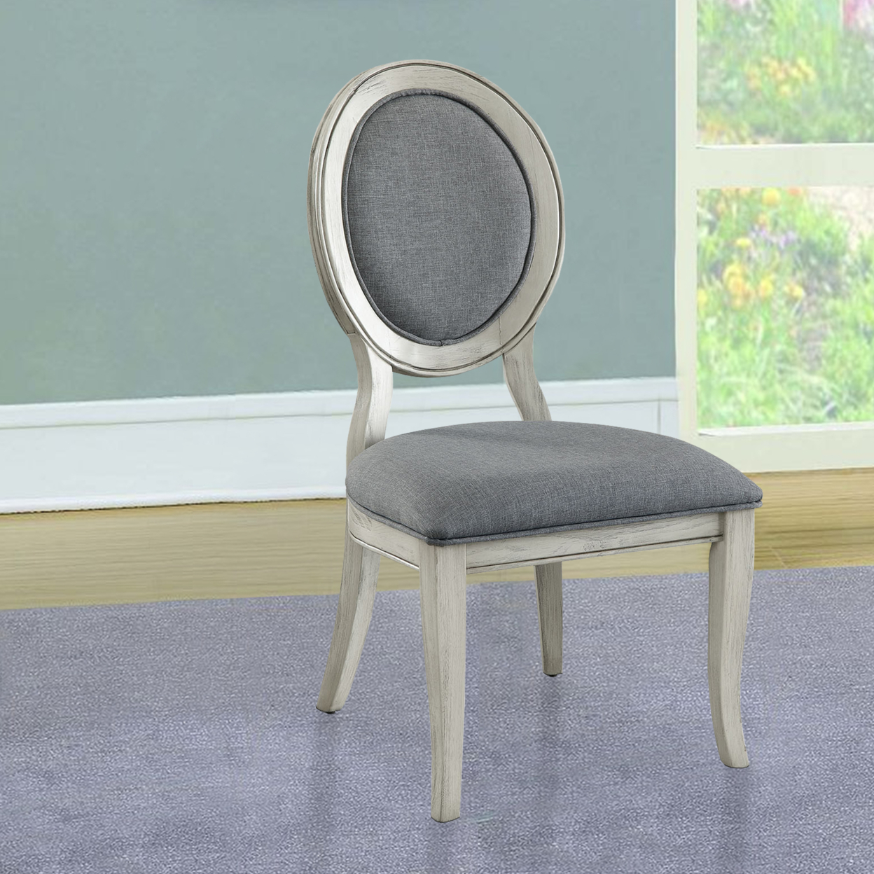 Fabric Upholstery Side Chair, White And Gray, Pack Of Two- Saltoro Sherpi