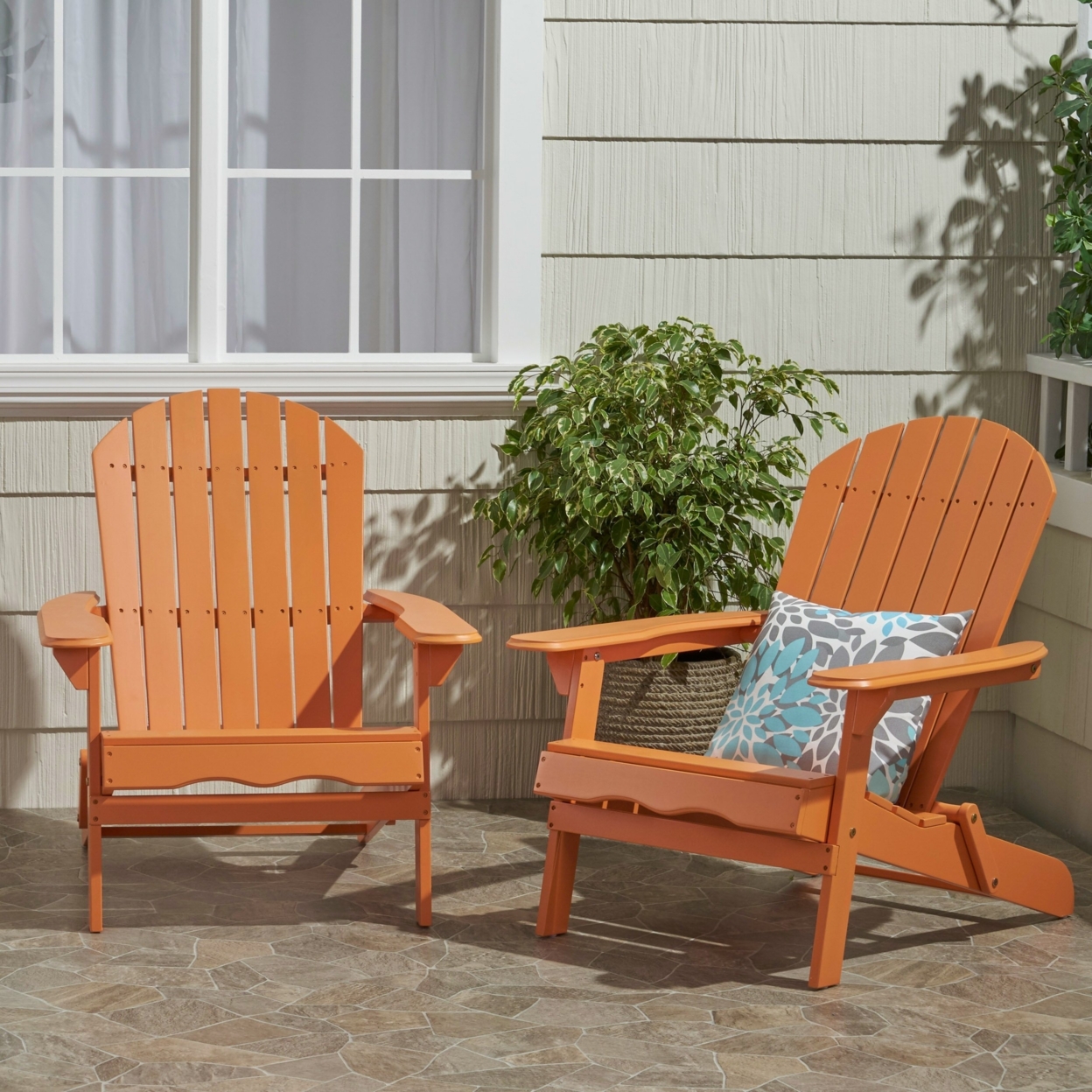 Milan Outdoor Acacia Wood Folding Adirondack Chair - Tangerine (set Of 2)