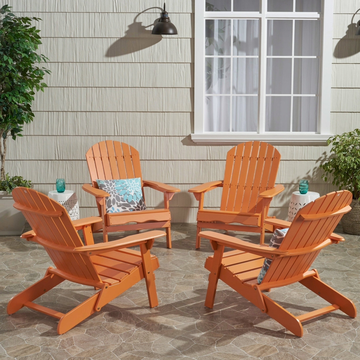 Milan Outdoor Acacia Wood Folding Adirondack Chair - Tangerine (set Of 4)