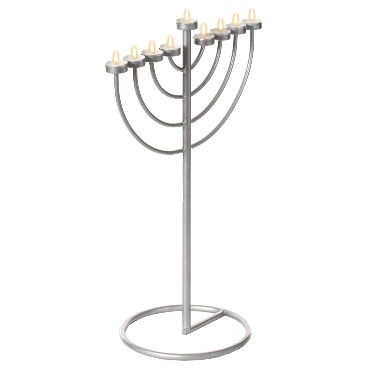 Modern Silver 9 Branch Lighting Thin Pipe Hanukkah Menorah, Metal-Aluminum - Medium