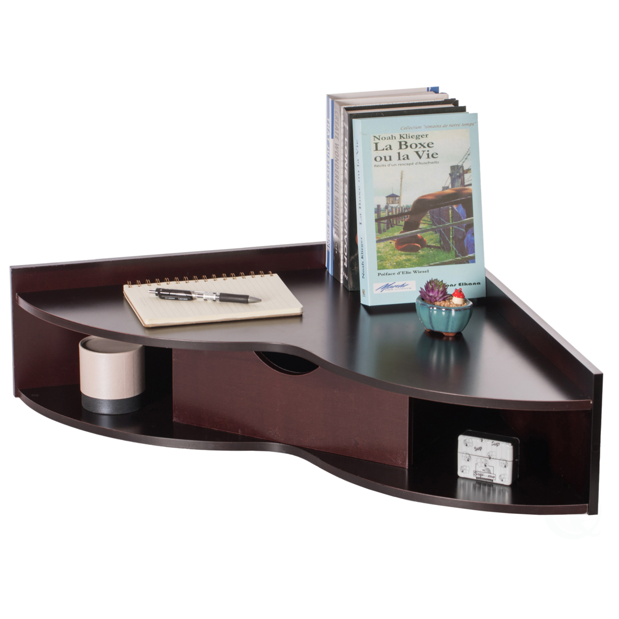 Corner Desk Heart Shaped Wall Mounted Office Table With Drawer And Two Shelves Computer Writing Desk - Black