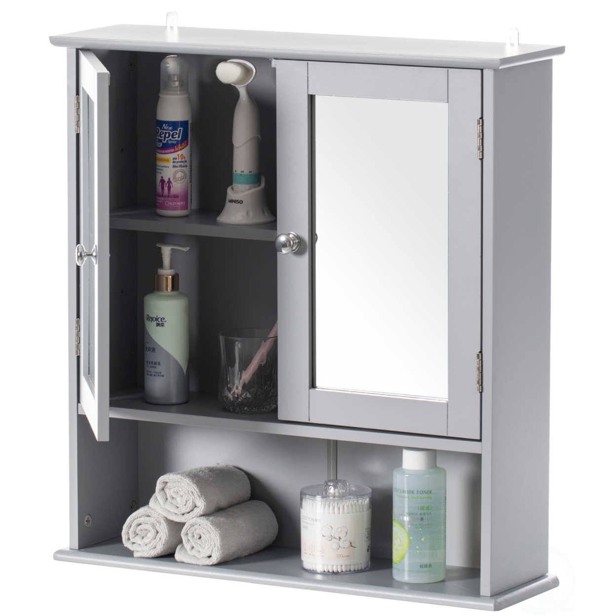 Mirror Wall Mounted Cabinet For the Bathroom and Vanity with Adjustable Shelves - gray - grey