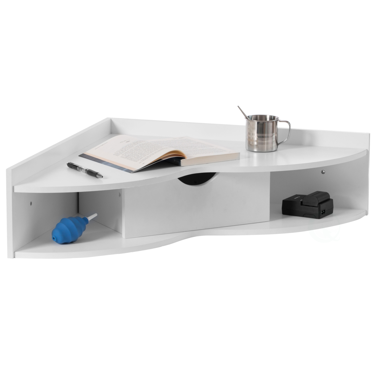 Corner Desk Heart Shaped Wall Mounted Office Table with Drawer and Two Shelves Computer Writing Desk - white