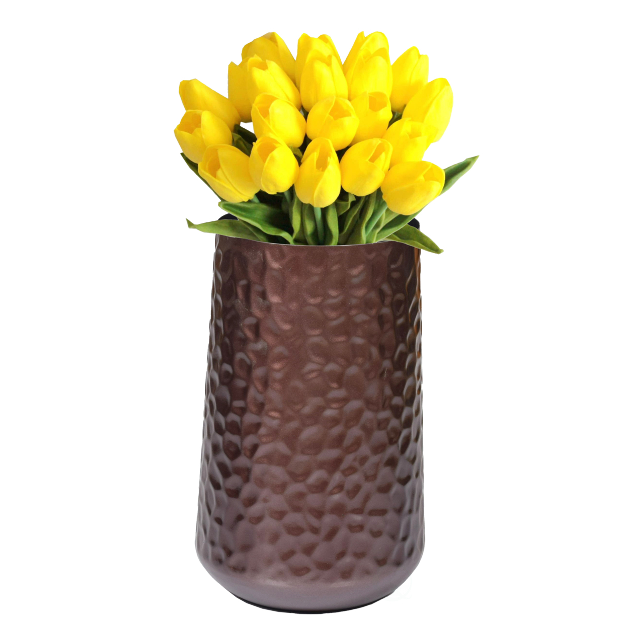 Brown Rustic Iron Flower Plant Centerpiece Hammered Vase - Large