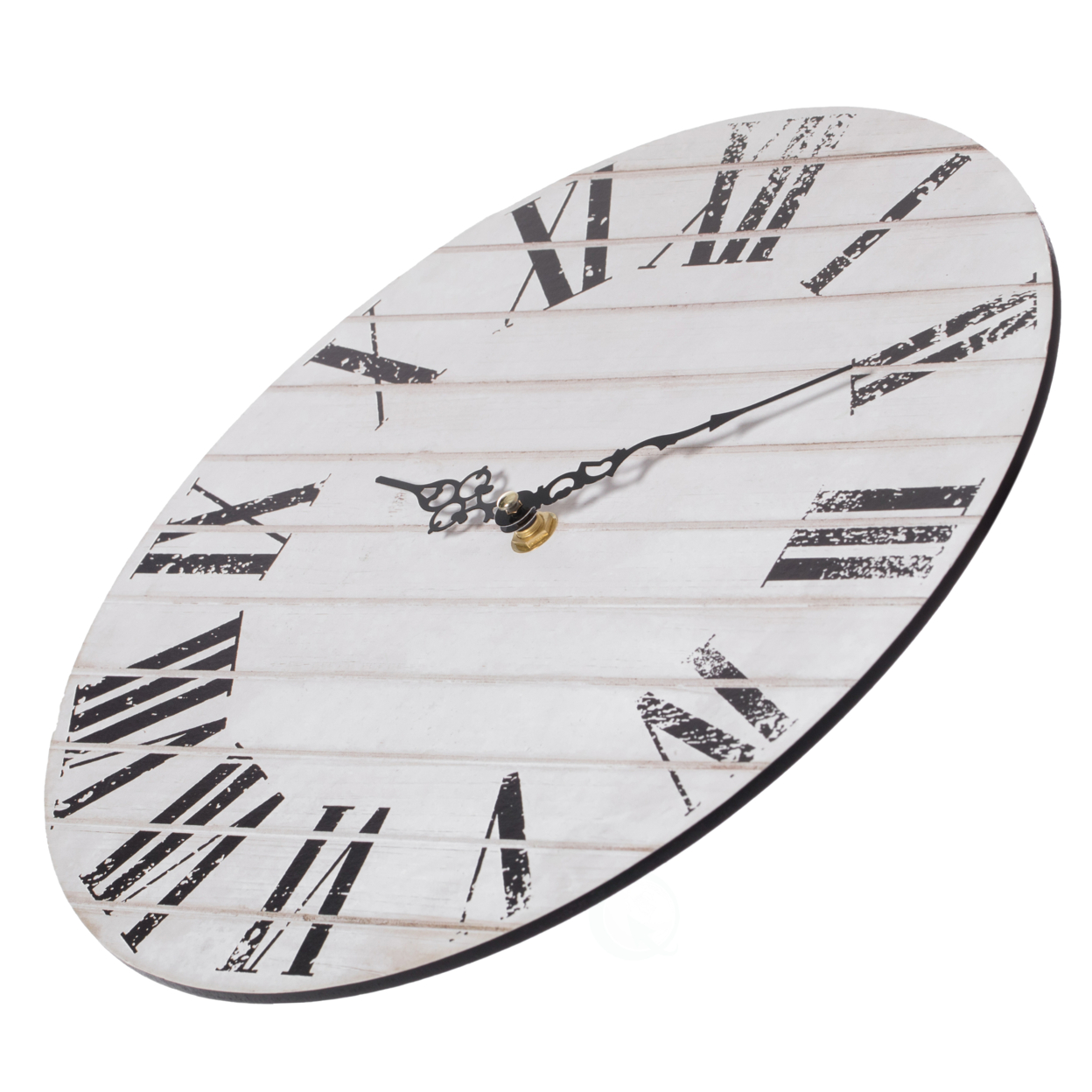Roman Numeral Style Modern Home Decor Wall Clock Unique Handle Design For Living Room, Kitchen, Or Dining Room Wooden White