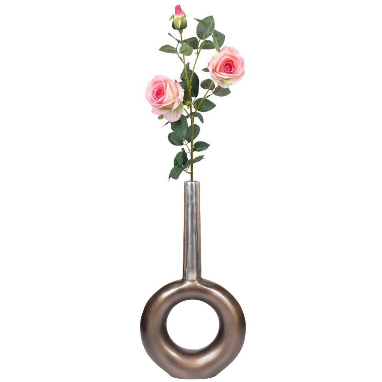 Decorative Centerpiece Aluminium-Casted Table Flower Vase, Two Tone Brass Antique 22.75 Inch