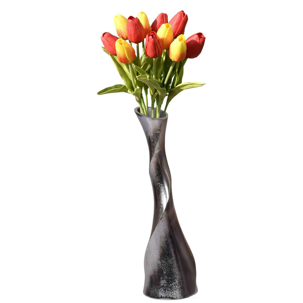 Aluminium-Casted Decorative Twisted Shape Flower Vase, Black Nickel 13.25 Inch