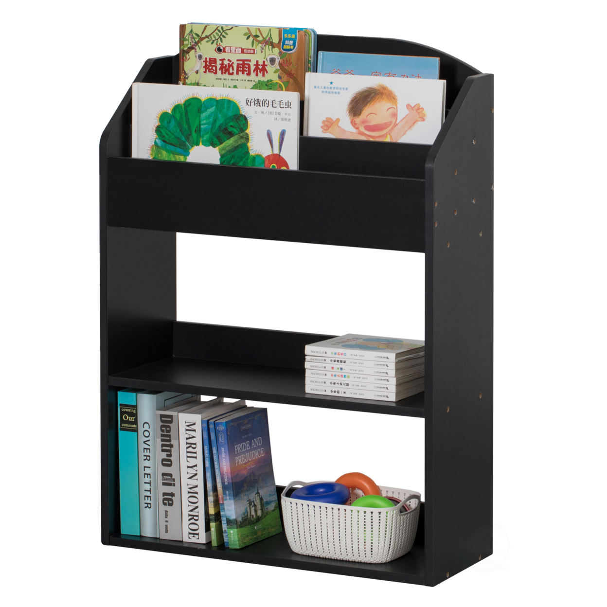 Modern Wooden Storage Bookcase With Shelf, Playroom Bedroom Living And Office - Black