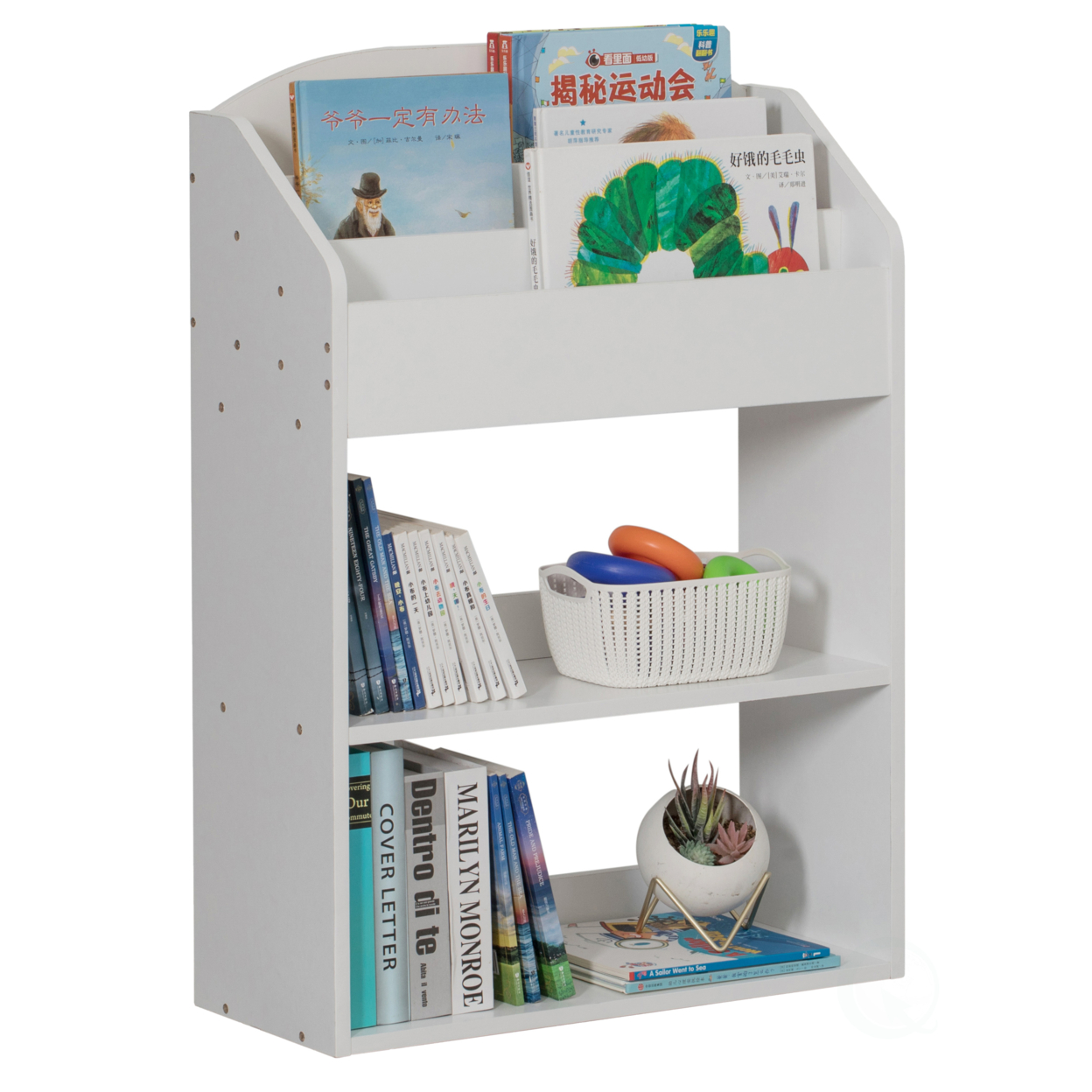 Modern Wooden Storage Bookcase With Shelf, Playroom Bedroom Living And Office - White