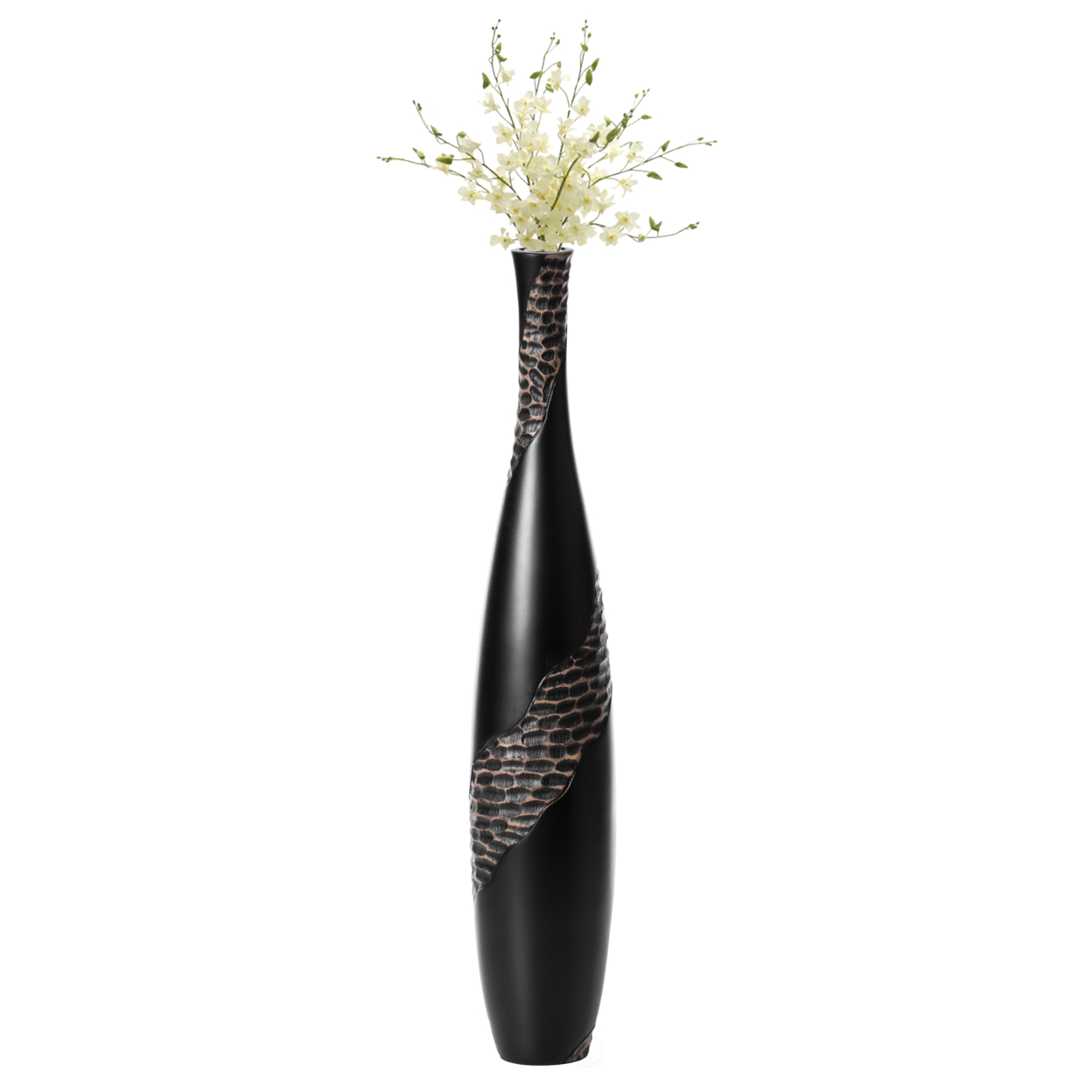 Contemporary Bottle Shape Decorative Floor Vase, Brown With Cobbled Stone Pattern - Small