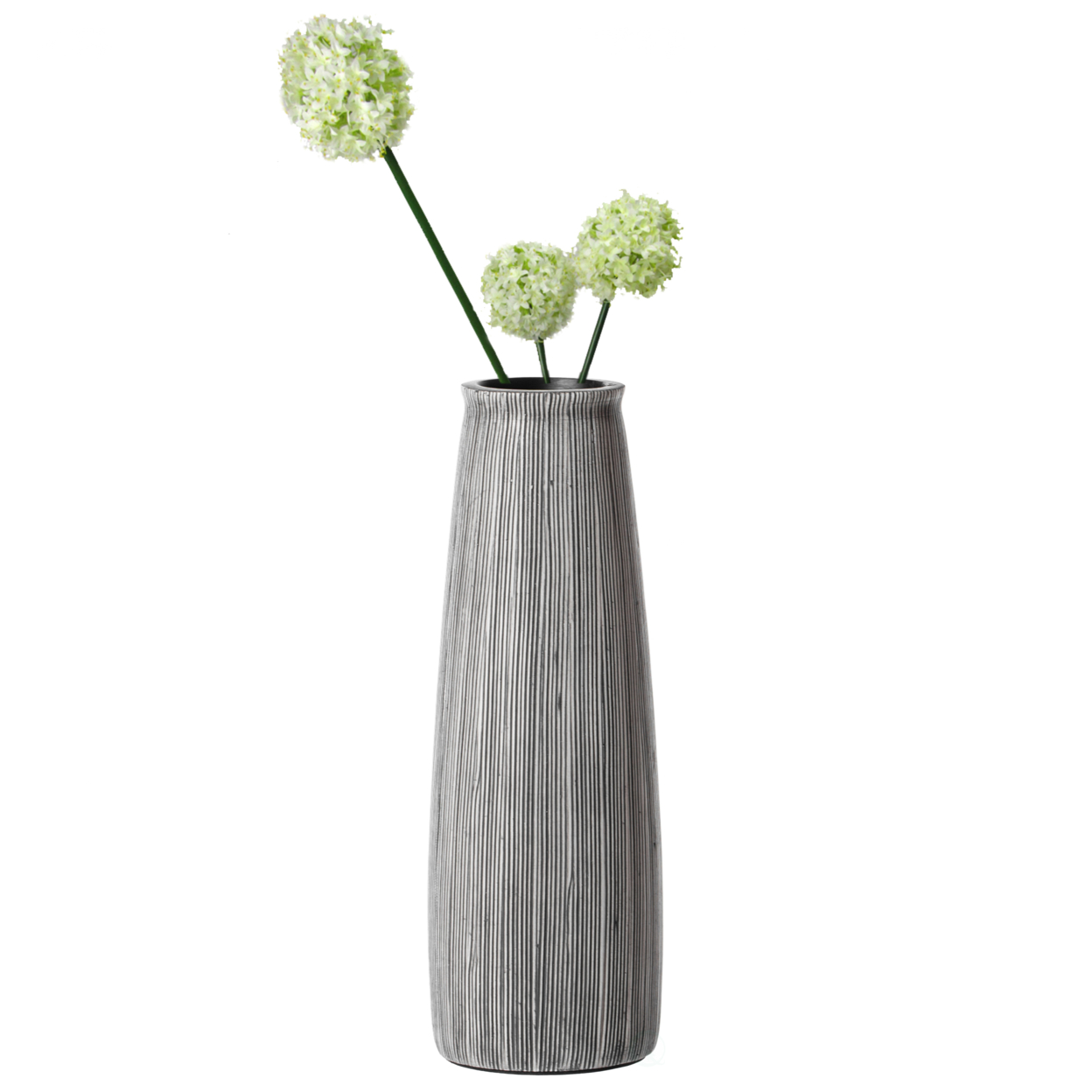 Decorative Modern Round Table Centerpiece Flower Vase With Gray Striped Design - Small