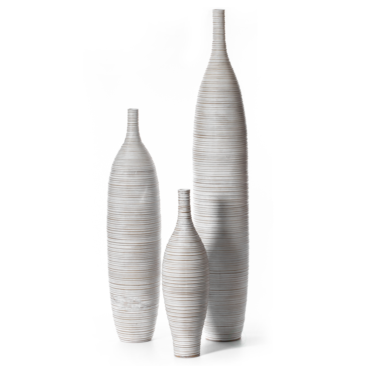 Modern Decorative Bottle Shape White Floor Vase Ribbed Design - Medium