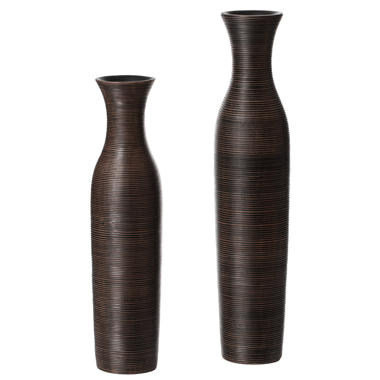 Tall Decorative Modern Ripped Trumpet Design Floor Vase, Brown - Set Of 2