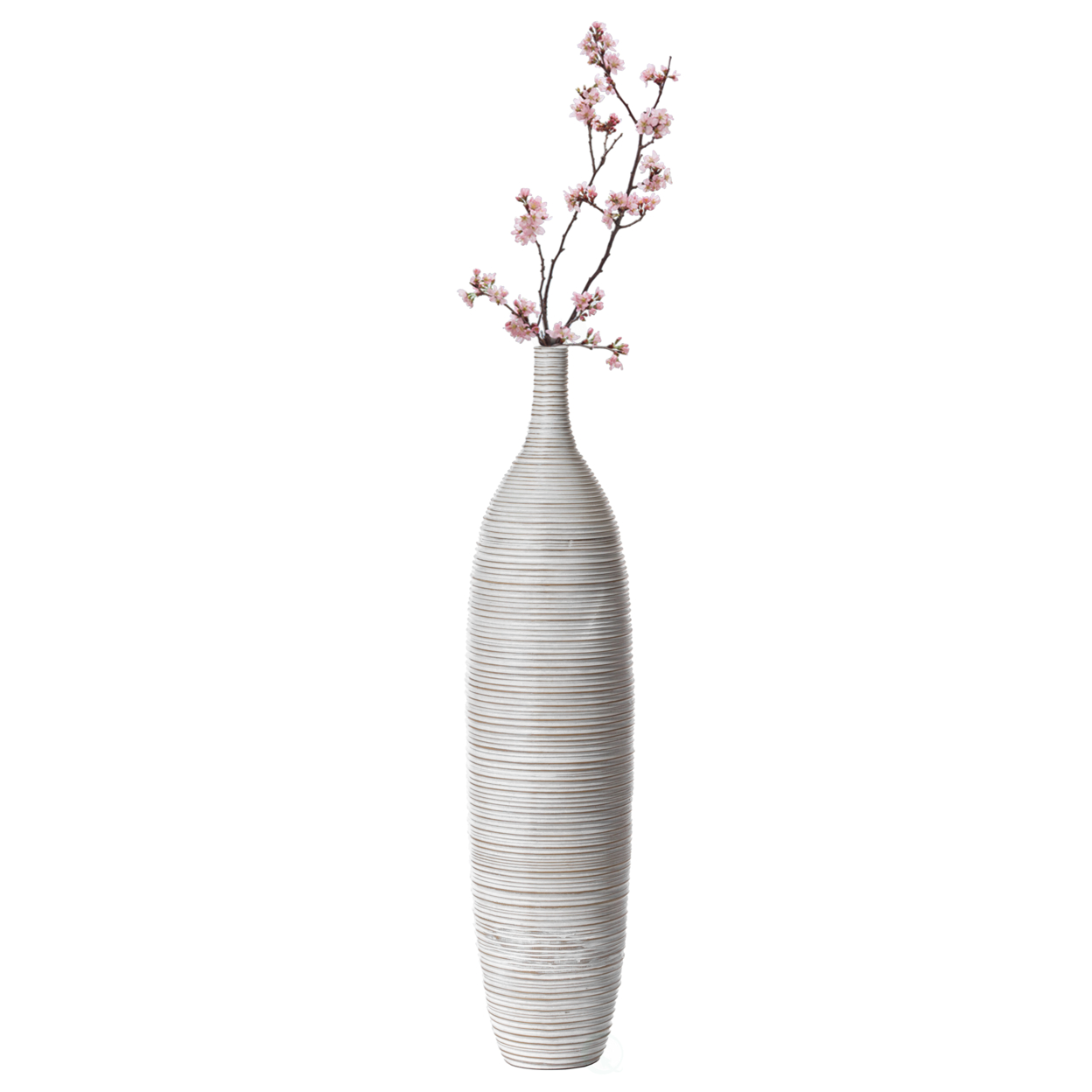 Modern Decorative Bottle Shape White Floor Vase Ribbed Design - Medium