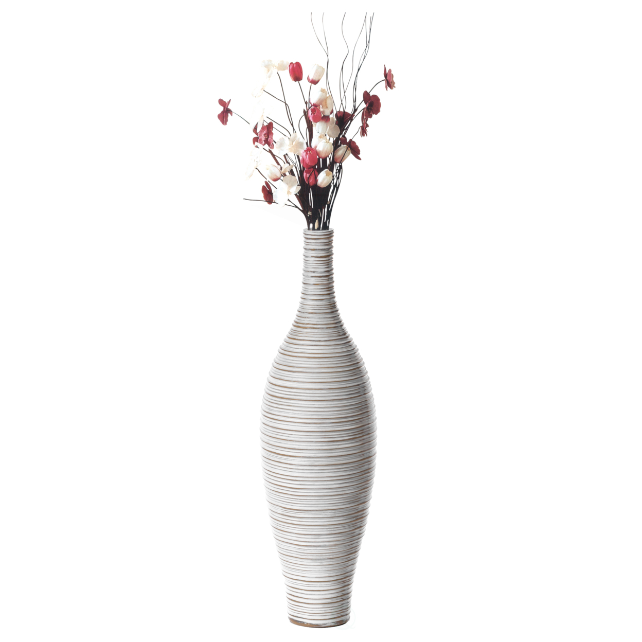 Modern Decorative Bottle Shape White Floor Vase Ribbed Design - Small