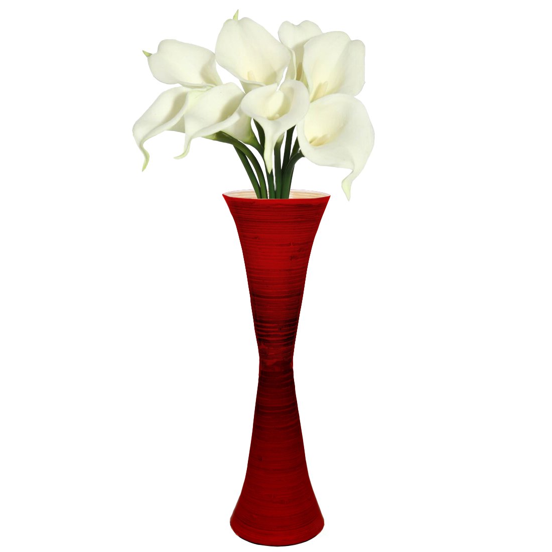 Decorative Modern Bamboo Display Floor Vase Hourglass Shape, 27 Inch - Red