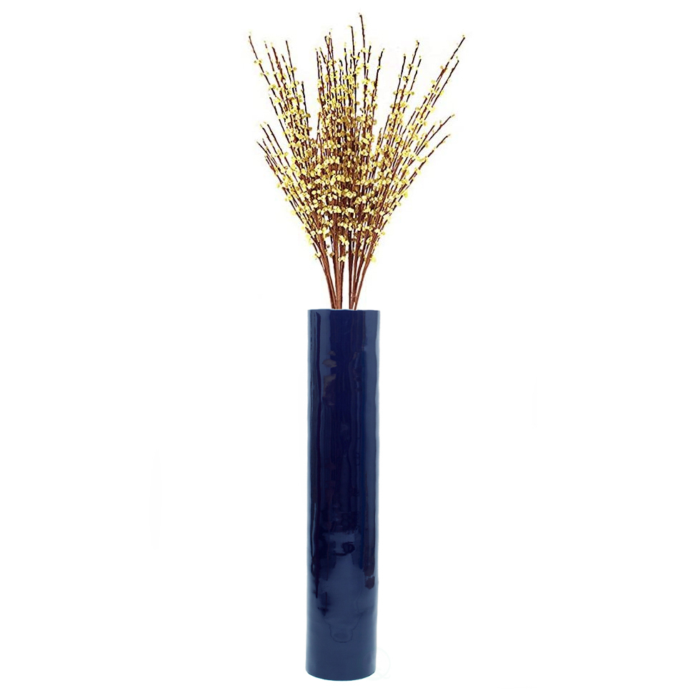 Tall Decorative Contemporary Bamboo Display Floor Vase Cylinder Shape, 30 Inch - Blue