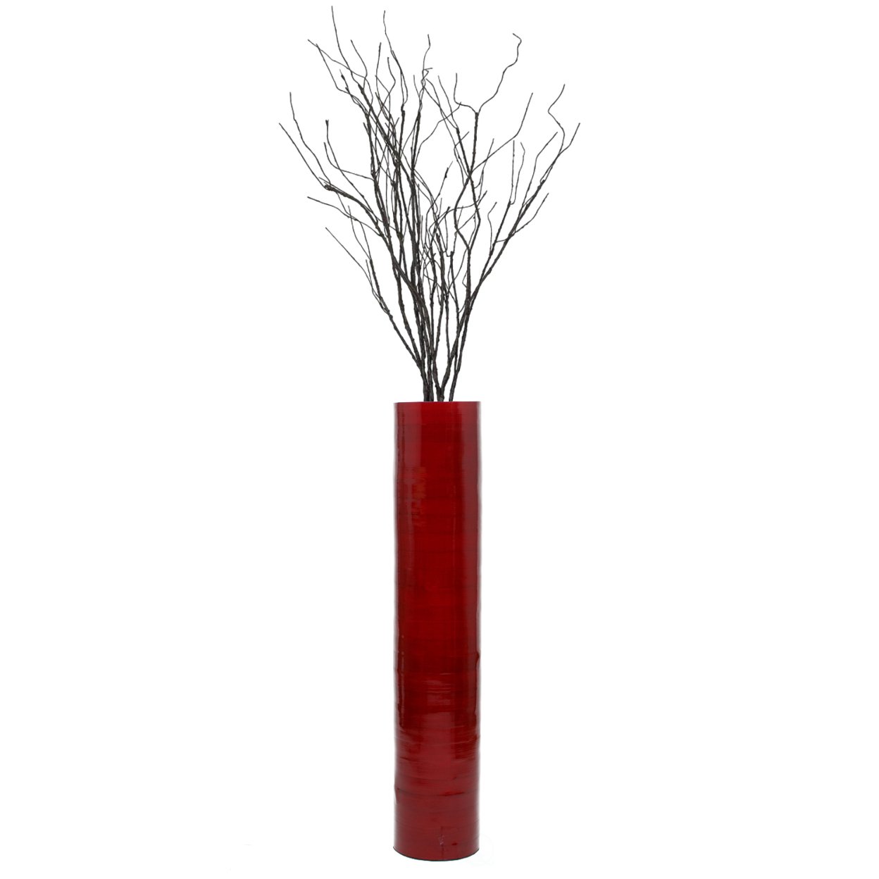 Tall Decorative Contemporary Bamboo Display Floor Vase Cylinder Shape, 30 Inch - Red