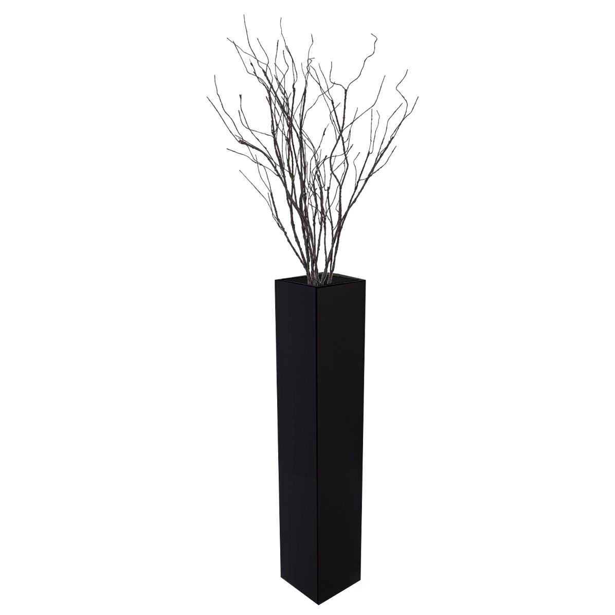 Tall Rectangular Wooden Modern Floor Vase, Black - Large