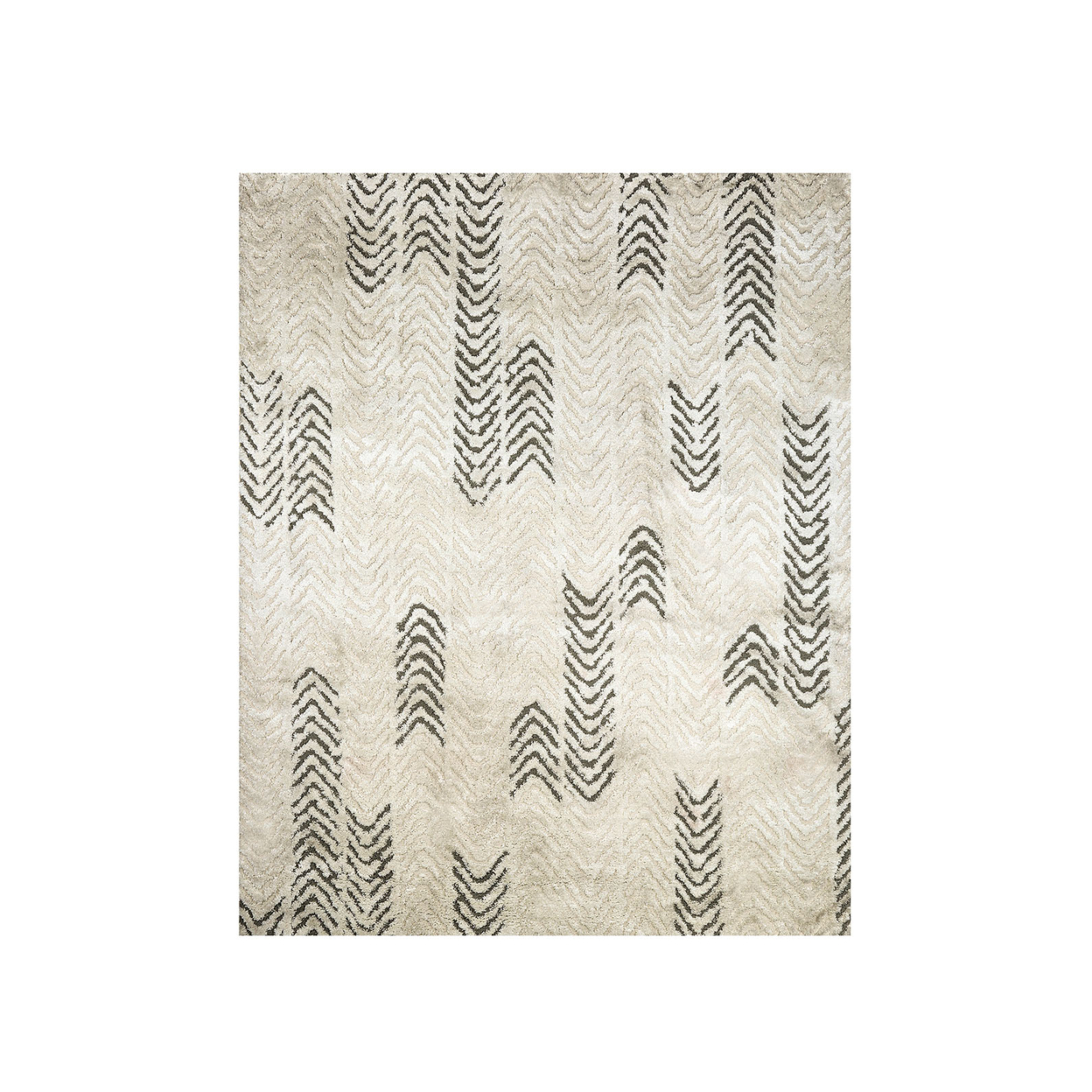 Geometric Patterned Polyester Area Rug With Latex Backing, Beige & Black- Saltoro Sherpi