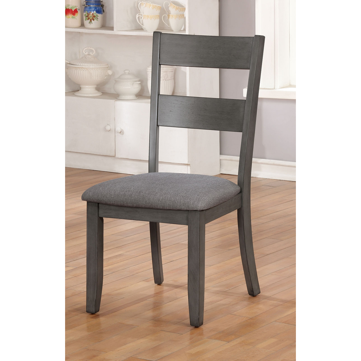 Wooden Side Chair With Fabric Padded Seat, Pack Of Two, Gray- Saltoro Sherpi