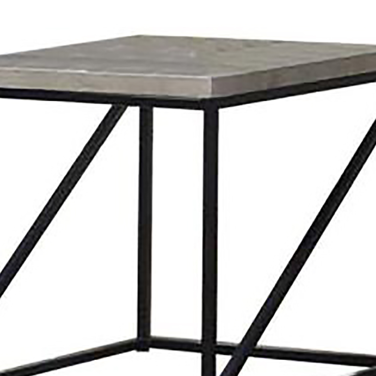 Industrial Style Minimal End Table With Wooden Top And Metallic Base, Gray- Saltoro Sherpi