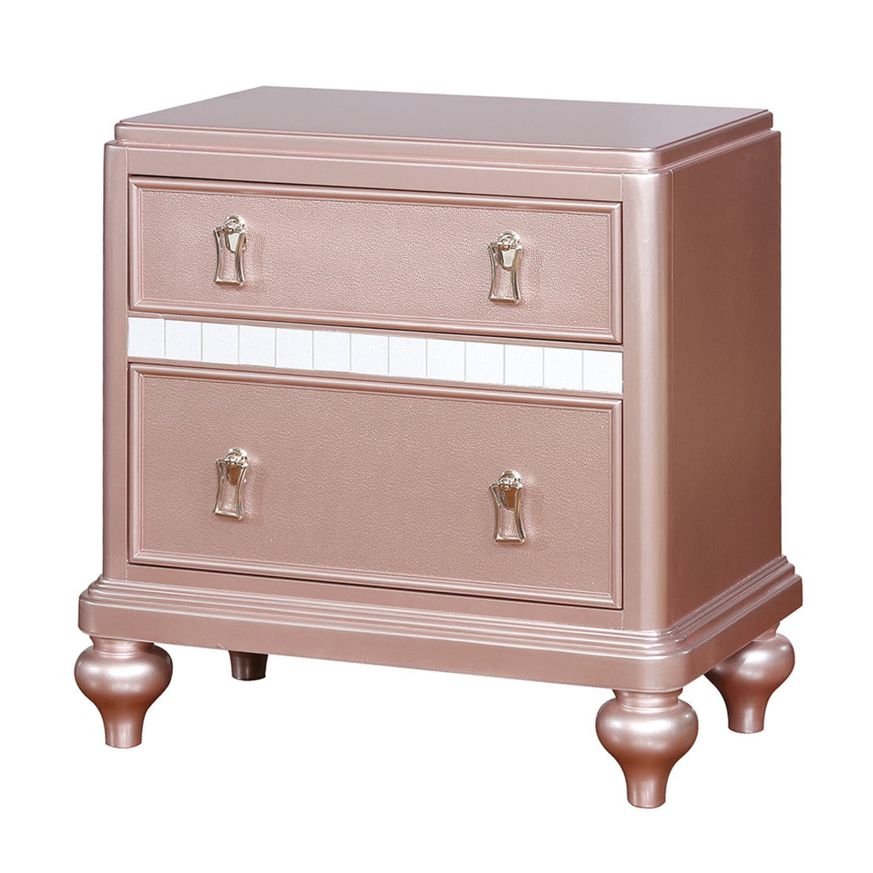 Contemporary Solid Wood Night Stand With Mirror Trim, Pink- Saltoro Sherpi