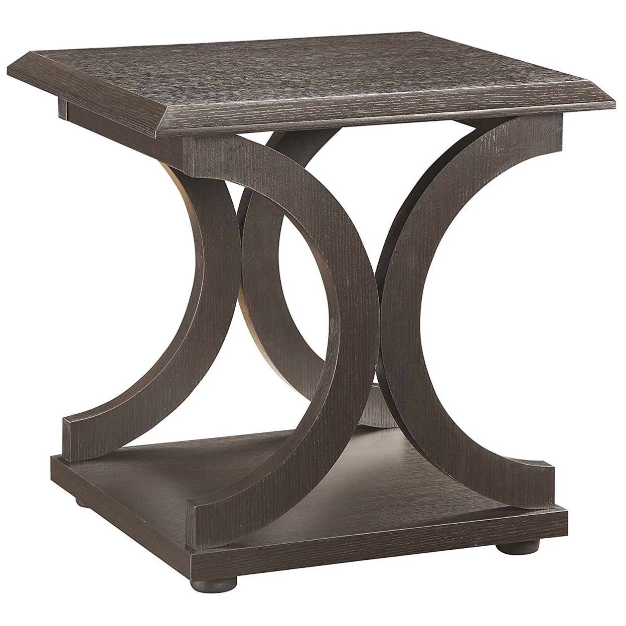 Contemporary Style C Shaped End Table With Open Shelf & Tabletop, Espresso Brown- Saltoro Sherpi