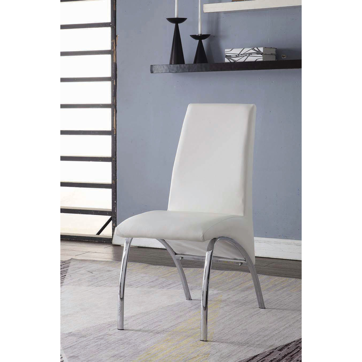 Polyurethane Upholstered Metal Side Chair, Set Of Two, White And Silver- Saltoro Sherpi