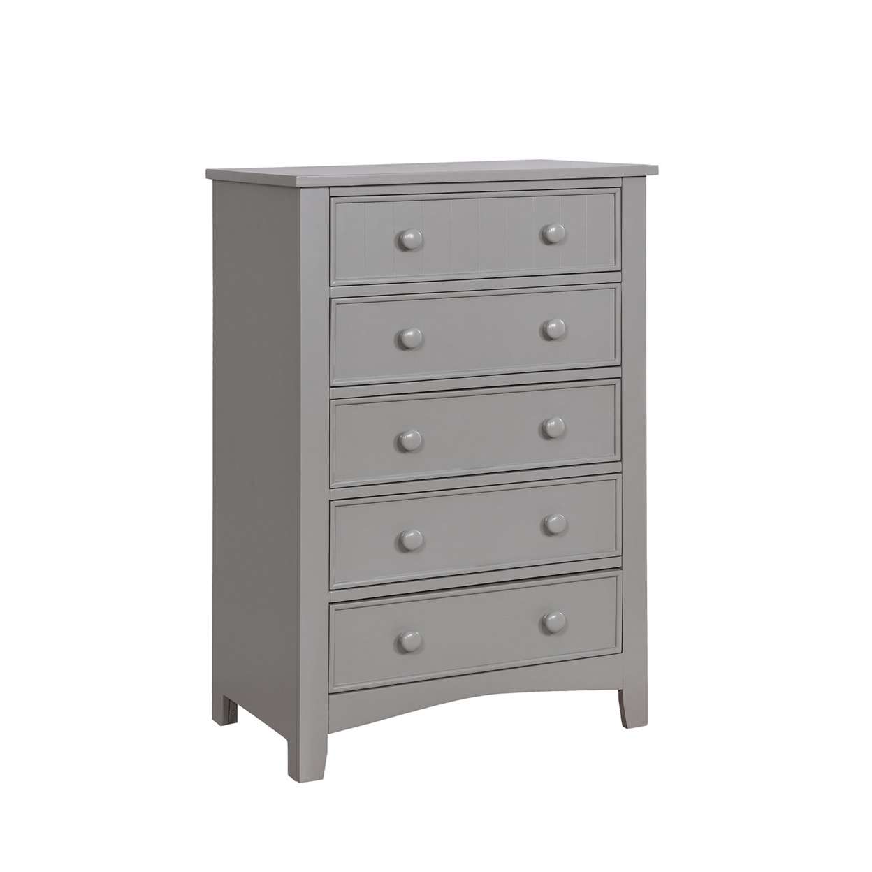 Solid Wood Five Drawer Chest With Round Knob Pull, Gray- Saltoro Sherpi