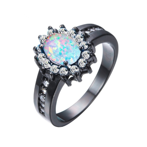 Black Rhodium Filled High Polish Finsh Opal Oval-Cut Cz Spinel Ring