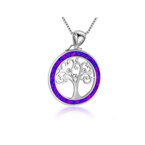 Sterling Silver Lab-Created Purple Opal Tree Of Life Pendant Necklace